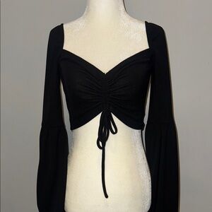Princess Polly Black Ruched Tie Front Crop Blouse